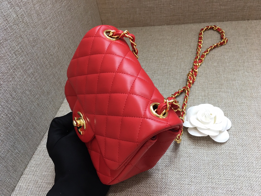 Mini Classic Flap Lambskin Bag A01115 Red/Gold